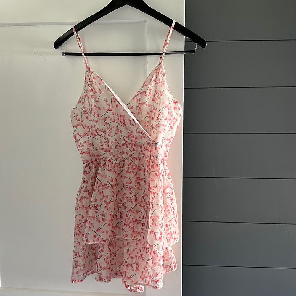 Shein Floral Print Two Layer Hem Cami Romper